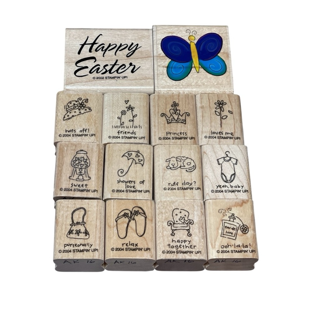 Vintage Stampin Up Wood Mount Rubber Stamps Mixed Themes Butterfly Y2K Set Of 14